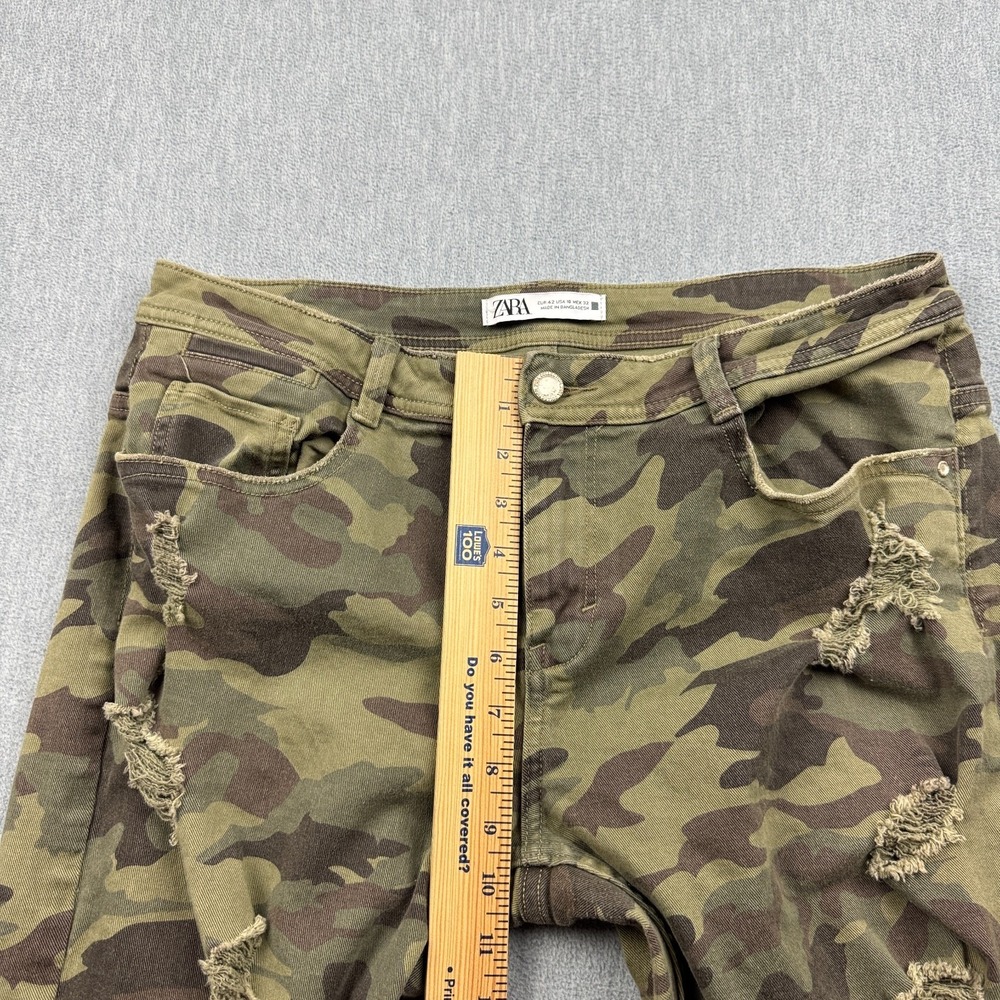 Zara‎ Jeans Womens 10 Fits 33x28 Green Skinny Camouflage Distressed Frayed Hem - Picture 7 of 14